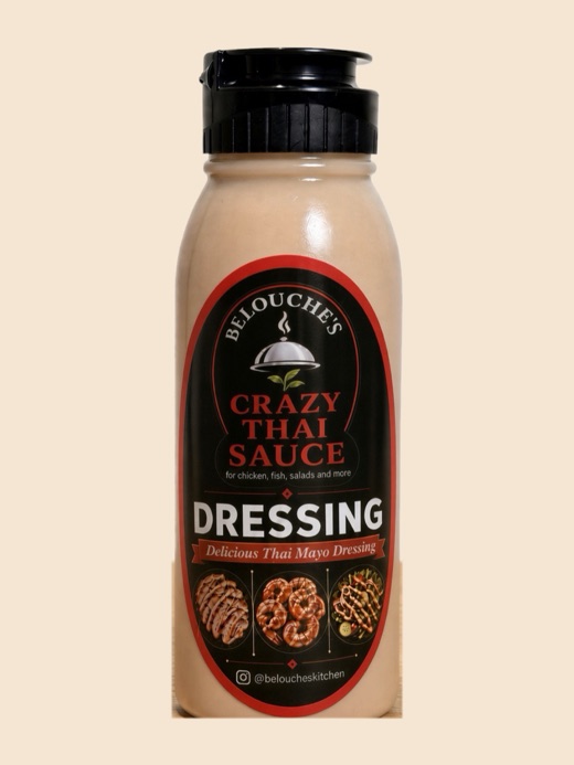 Belouche's Crazy Thai Original Dressing in a squeeze bottle